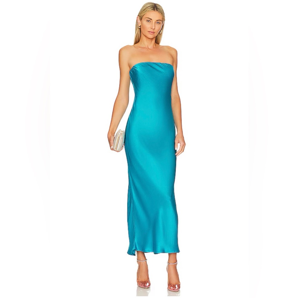 Strapless Satin Slip Dress in Teal